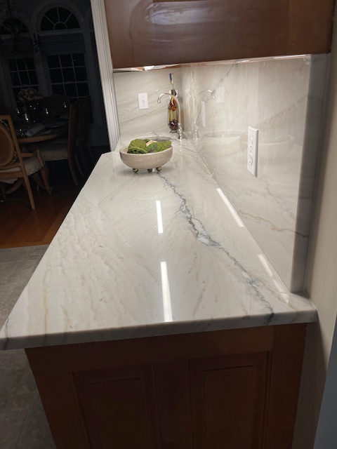 Kitchen countertop project by Pistritto Marble — white veined island top