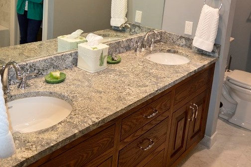 Bath project by Pistritto Marble — double vanity top with undermount sinks